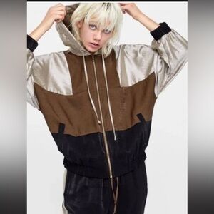 Zara gold  brown and Black  Jacket windbreaker fabric